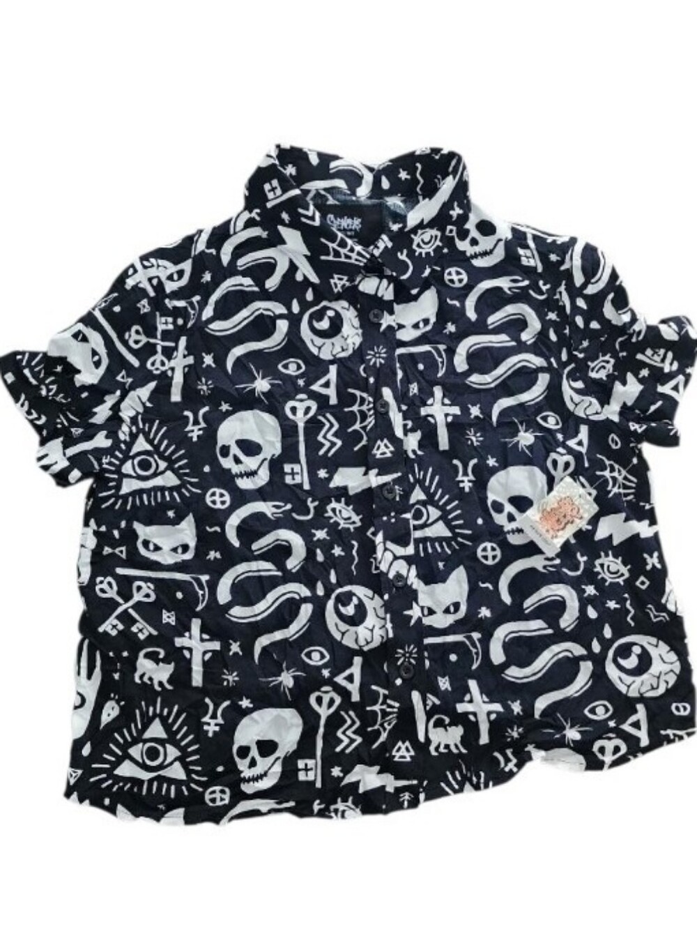 Womens Black & White Graphic Button-Up Shirt - Unknown Brand